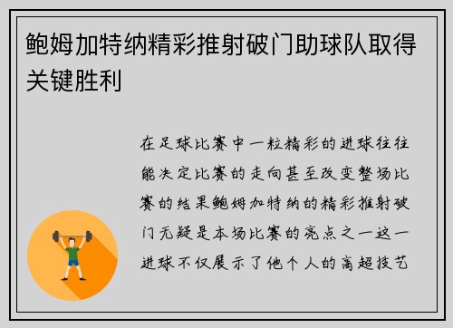 鲍姆加特纳精彩推射破门助球队取得关键胜利